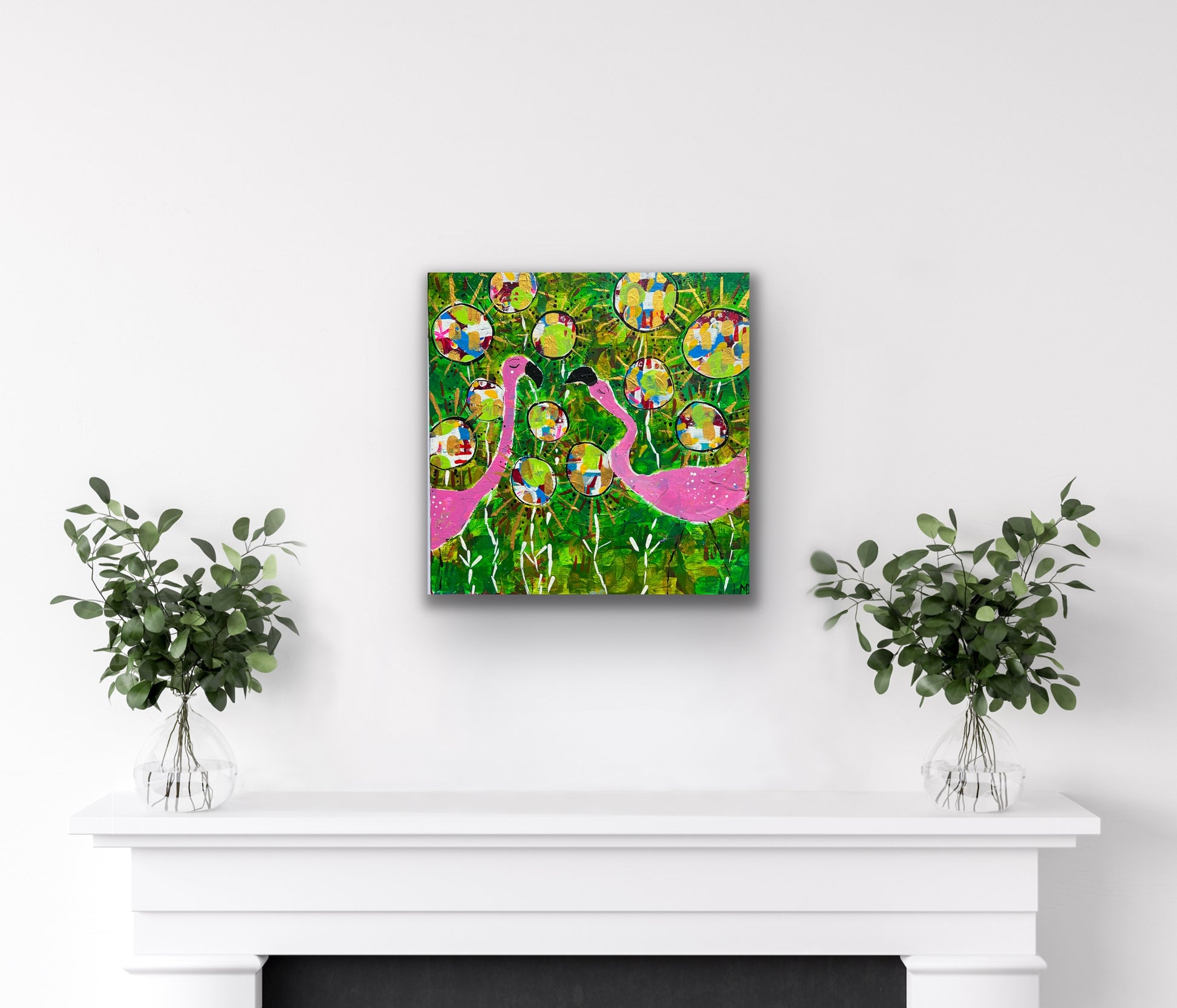 "Pink Flamingos in the Green" - original artwork by Miranda Day