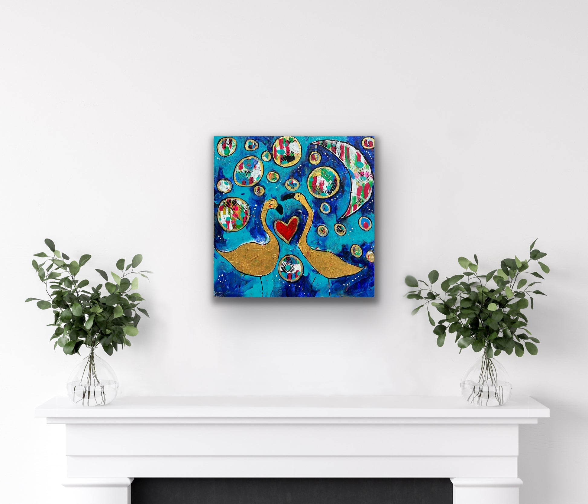 "Gold Flamingos Under the Planets" - original artwork by Miranda Day